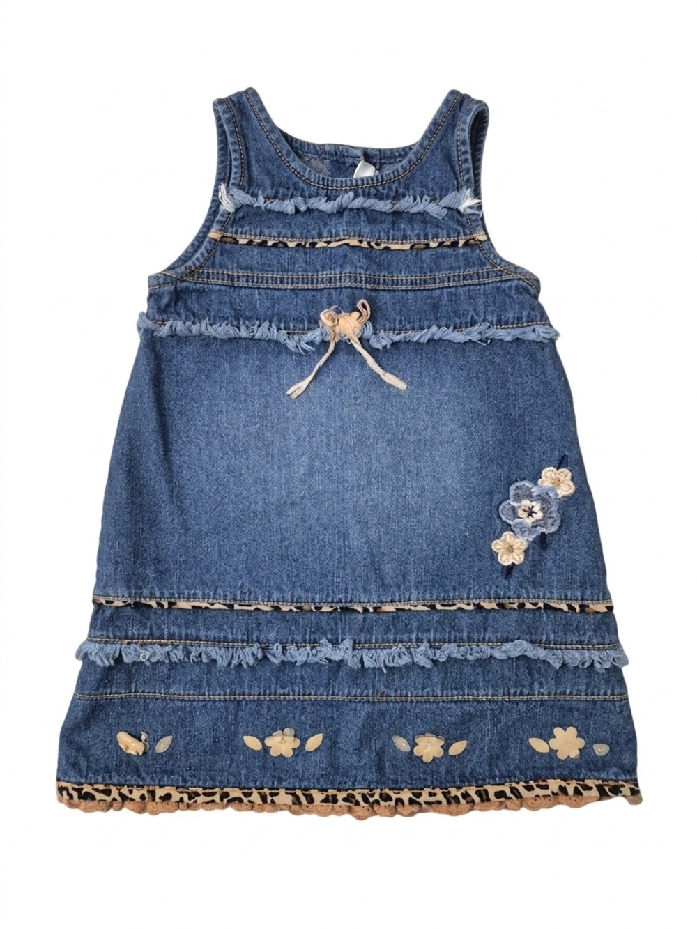 Vintage Youngland Y2K Denim Leopard Floral Dress 3T